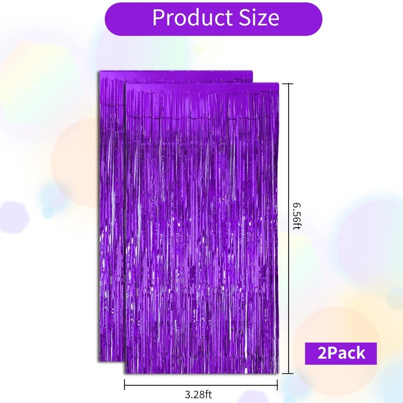 BEISHIDA 2 Pcs Light Purple Violet Door Streamers Tinsel Curtain Party Streamers Backdrop Fringe Foil Wall Background for Birthday Halloween Wedding Party Decoration(3.28 ft x 6.56 ft) - Image 2